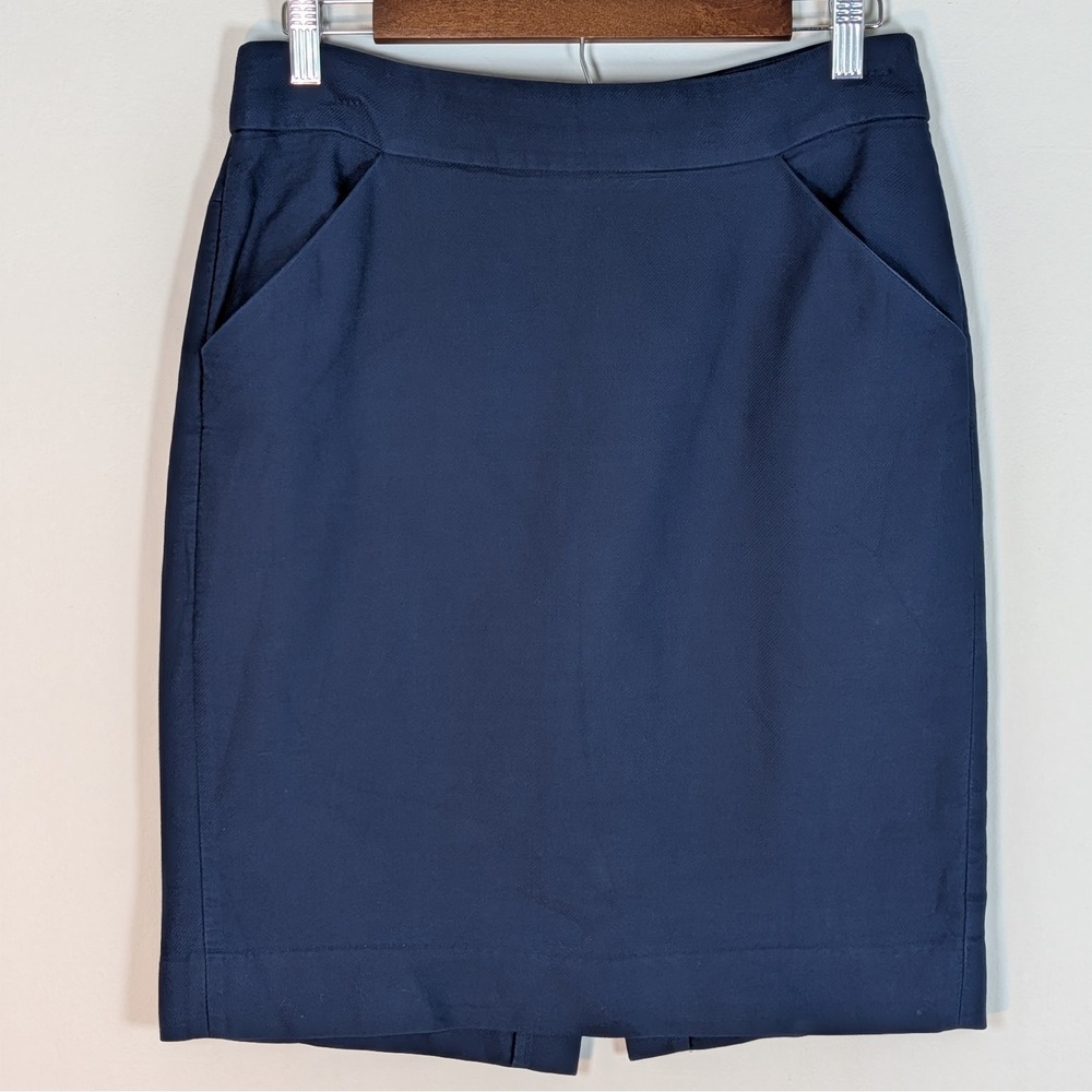 J.Crew Navy Blue Cotton Pencil Skirt Size 6 Style Professional Office Modern
